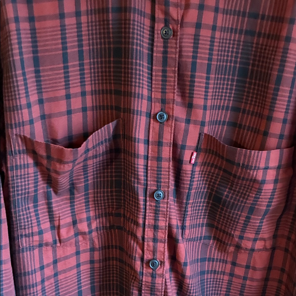 Levi's Men's Burgundy and Black Plaid Shirt - Picture 3 of 13